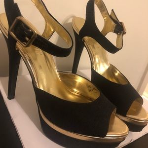 Black and Gold Shiny Platform Heels